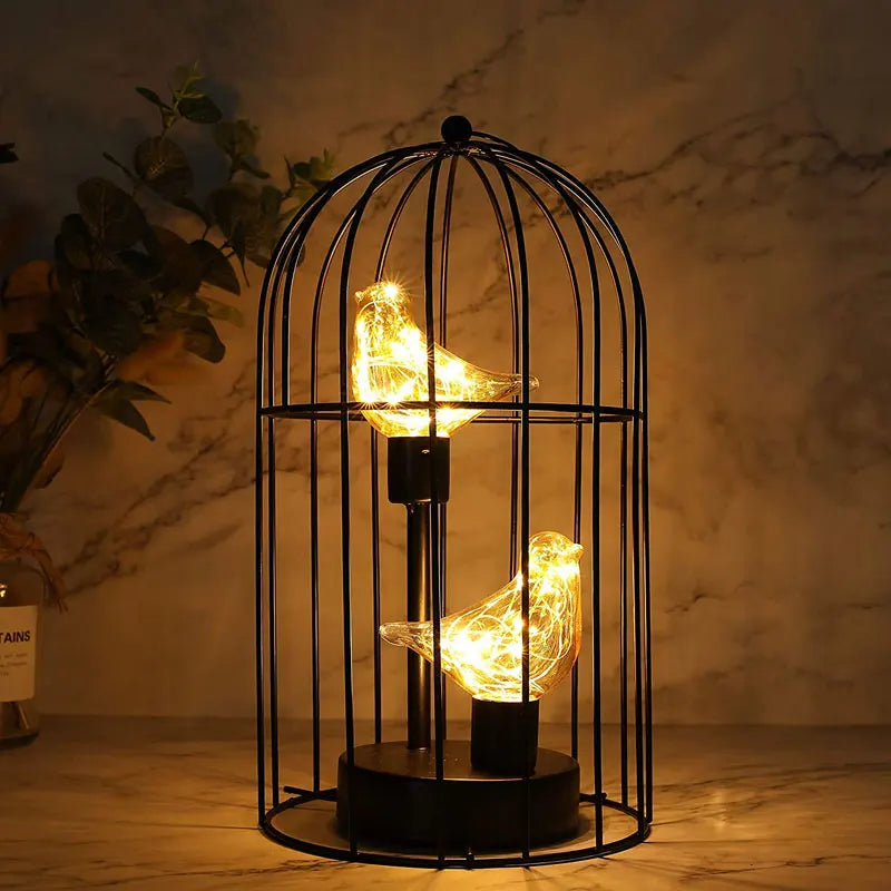 Metal Bird Cage Battery Operated Lamp Cordless Accent Light with Fairy Lights Bird Bulb Lantern for Holiday Party Decor