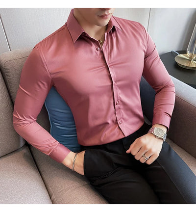 Shirts For Men Clothing Korean Luxury Long Sleeve Men's Social Shirts Simple All Match Casual Slim Fit Formal Work Wear Big Size