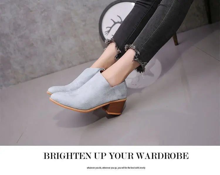 Summer Women Shoes Retro High Heel Ankle Boots Female Block Mid Heels Casual Botas Mujer Booties Feminina Plus Size 43