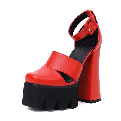 Punk Rock Style Platform Sandals Women Ankle Strap Belt Buckle Hegith Heels 15cm Sexy High Heels Shoes Cut Out Plus Size
