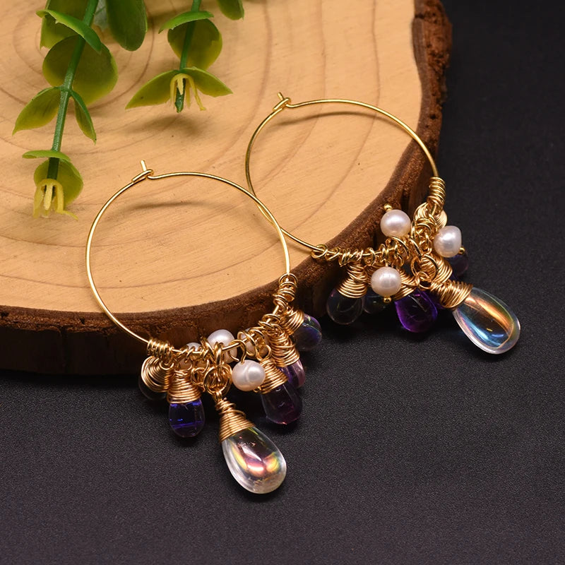 925 Sterling Silver Colorful Tassel Fresh Water Pearl Hoop Earrings Original Design Handmade Womans Luxe Jewelry GE0904