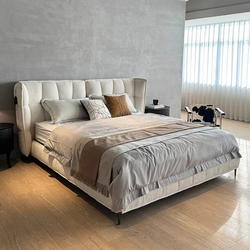 Italian Minimalist Designer 1.8m Master Bedroom Double Bed High-End Home Chenille Velvet Soft Bed Modern for Internet Celebrity
