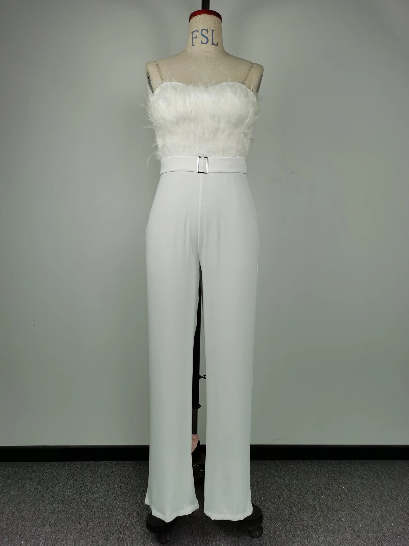 Jumpsuit Women Elegant Long Jumpsuit Strapless Slash Neck Feather Tube Top Sexy Fashion Party Night Evening Jumpsuit 2021 Summer