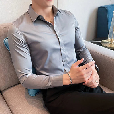 Shirts For Men Clothing Korean Luxury Long Sleeve Men's Social Shirts Simple All Match Casual Slim Fit Formal Work Wear Big Size