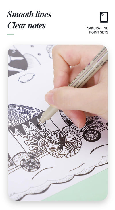 SAKURA Waterproof Micron Pen Set Waterproof Fine Liner Marker Pen Painting Drawing Sketch Markers Artistic Cartoon Design