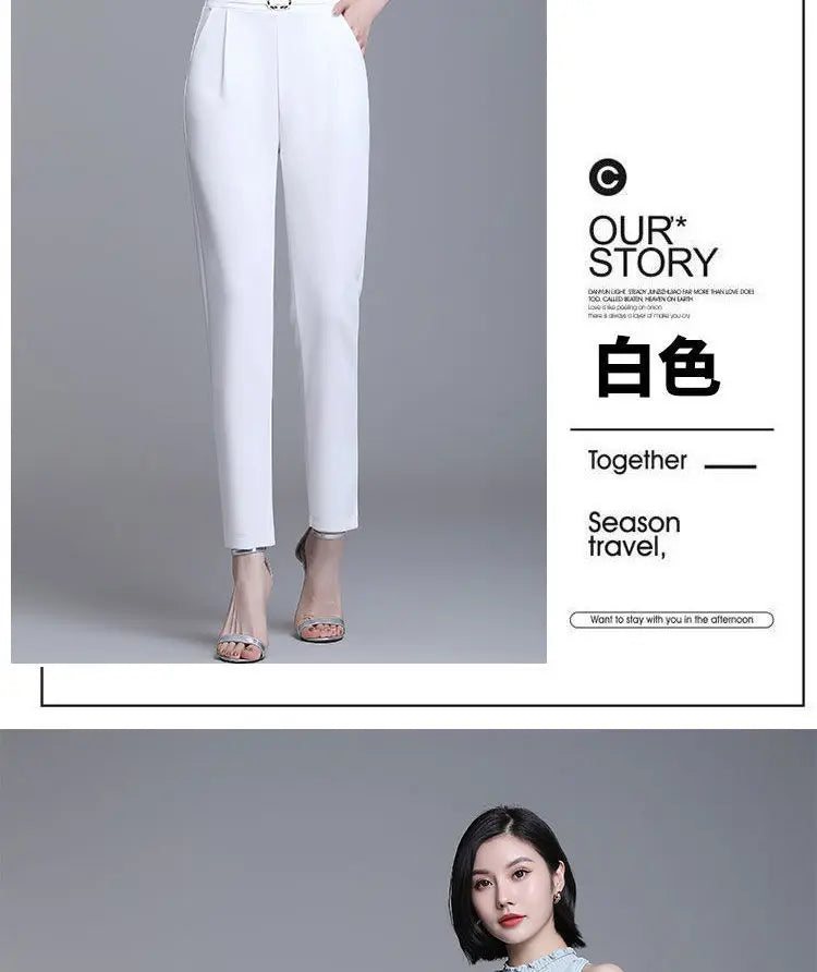 Elegant High Waist Elastic Harem Pants for Women Commuter Casual Capri Pants Fashion Solid Color Pockets Sashes Trousers 4XL