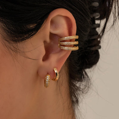 Punk Gold Color Twist Round Piercing Hoop Earrings Female Luxury CZ Crystal Geometric Ear Buckle Huggie Earrings Women Jewelry