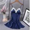 2021 hot sale summer solid v-neck Sexy Lingerie Women Silk  Robe Dress Babydoll Nightdress Nightgown Sleepwear