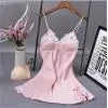 2021 hot sale summer solid v-neck Sexy Lingerie Women Silk  Robe Dress Babydoll Nightdress Nightgown Sleepwear