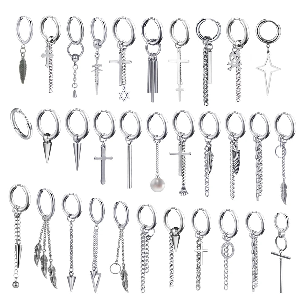 New Punk Stainless Steel Chain Hoop Earrings For Women Men 2023 Trendy Goth Pop Hip Hop Pendants Ear Jewelry Accessories Earring