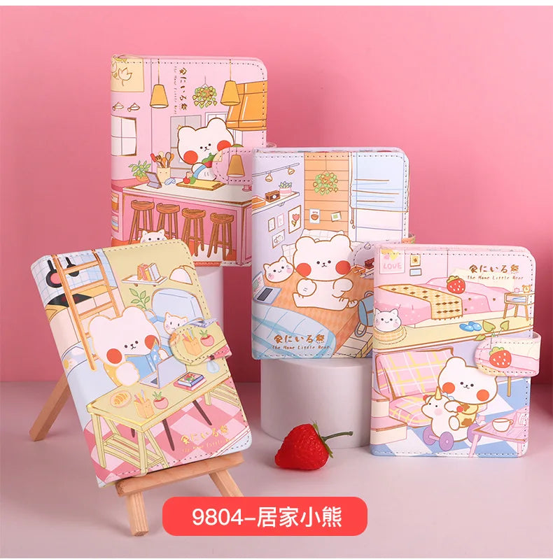 256 Page Children Cute Notebook Color Page Illustration Magnetic Button Soft Leather Diary Student Planner Agenda Notepad Book