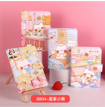 256 Page Children Cute Notebook Color Page Illustration Magnetic Button Soft Leather Diary Student Planner Agenda Notepad Book