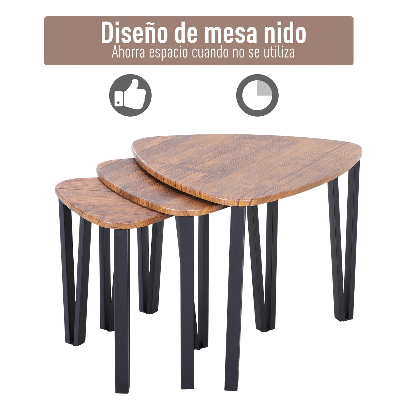 HOMCOM 3 modern coffee tables nest side table with metal legs for