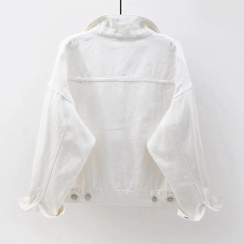 Women's Denim Jacket Spring Autumn Short Coat Pink Jean Jackets Casual Tops Purple Yellow White Loose Tops Lady Outerwear KW02