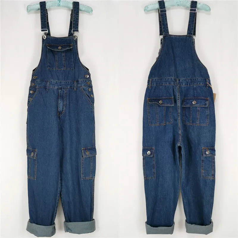 Men's Overalls Jumpsuit Large Size Strap Straight Blue Jeans With 7 Pockets