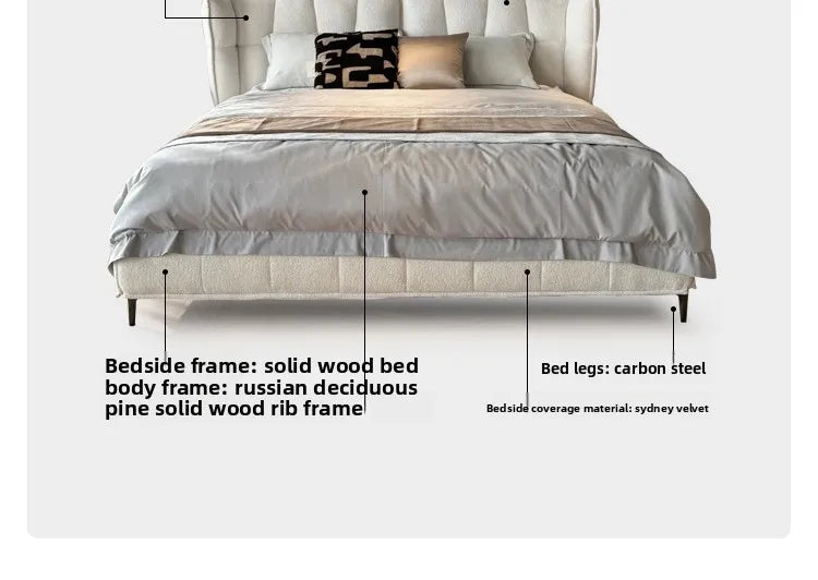 Italian Minimalist Designer 1.8m Master Bedroom Double Bed High-End Home Chenille Velvet Soft Bed Modern for Internet Celebrity