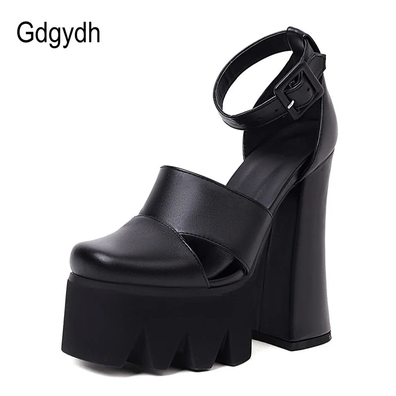 Punk Rock Style Platform Sandals Women Ankle Strap Belt Buckle Hegith Heels 15cm Sexy High Heels Shoes Cut Out Plus Size