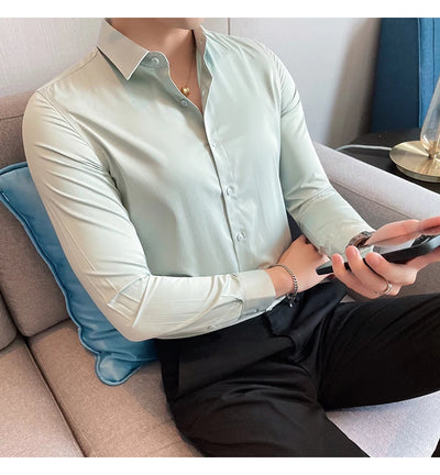 Shirts For Men Clothing Korean Luxury Long Sleeve Men's Social Shirts Simple All Match Casual Slim Fit Formal Work Wear Big Size