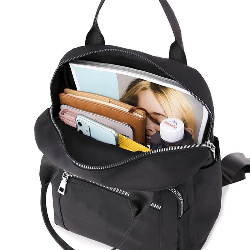 Women Backpack Travel Casual Waterproof Women's Shoulder Bags Female Large Capacity Oxford Rucksack Black Purse