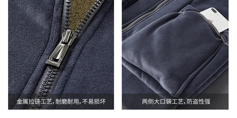 Men Winter Plus Velvet Thick Tracksuits Men's Lamb Cashmere Hoodies+vests+pants Three-pieces Sets Men Warm Casual Lamb Wool Sets