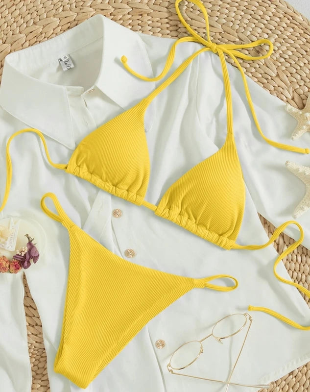 Factory Wholesale Women's Sexy Small Rib Bikini Set Two Piece Swimsuit with Printed Pattern Beach Wear