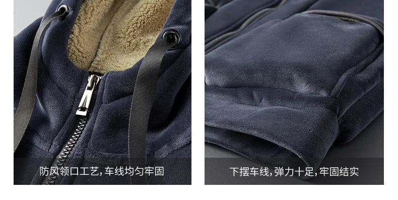 Men Winter Plus Velvet Thick Tracksuits Men's Lamb Cashmere Hoodies+vests+pants Three-pieces Sets Men Warm Casual Lamb Wool Sets