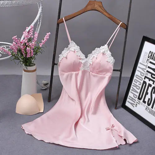 2021 hot sale summer solid v-neck Sexy Lingerie Women Silk  Robe Dress Babydoll Nightdress Nightgown Sleepwear