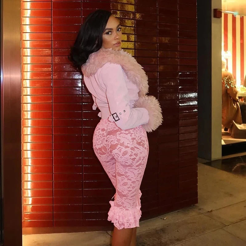 66489 Lace Low Waist Knee Pant Ladies Streetwear Casual