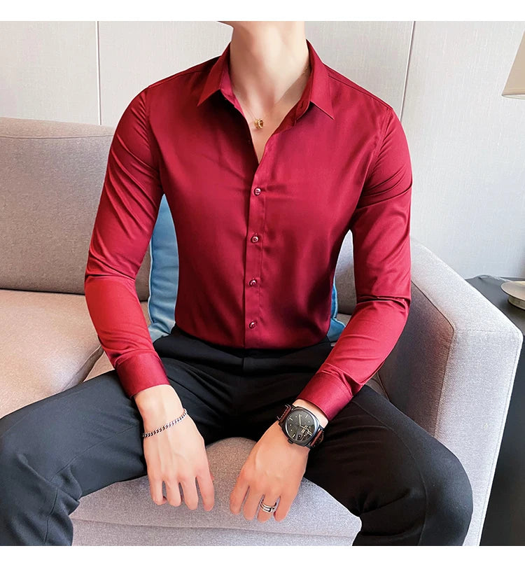 Shirts For Men Clothing Korean Luxury Long Sleeve Men's Social Shirts Simple All Match Casual Slim Fit Formal Work Wear Big Size