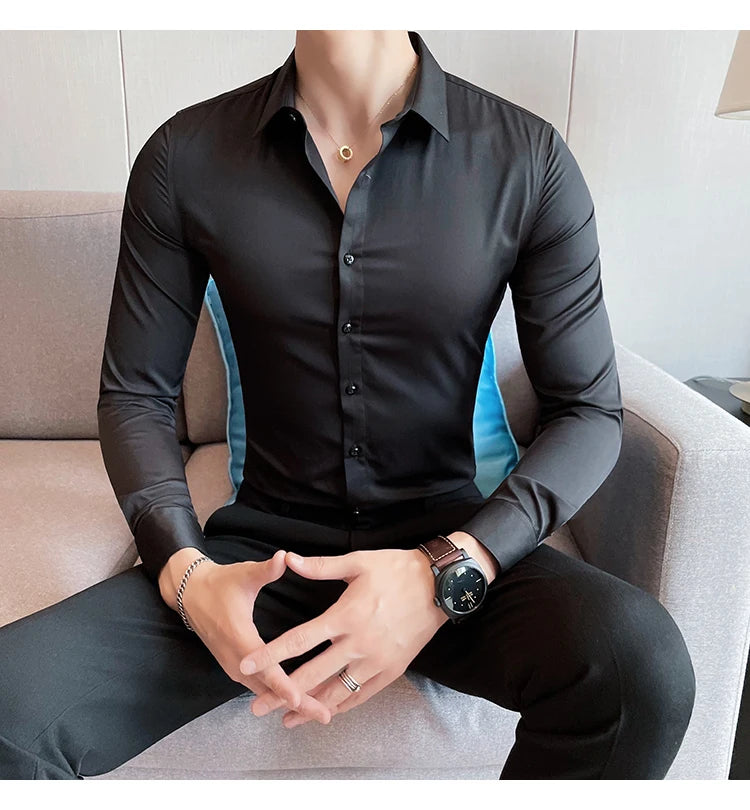 Shirts For Men Clothing Korean Luxury Long Sleeve Men's Social Shirts Simple All Match Casual Slim Fit Formal Work Wear Big Size