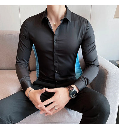Shirts For Men Clothing Korean Luxury Long Sleeve Men's Social Shirts Simple All Match Casual Slim Fit Formal Work Wear Big Size