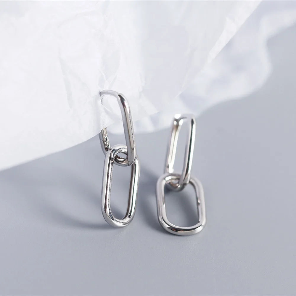Authentic 925 Sterling Silver Geometric Oval Hoop Earrings For Women Simple Metal Style Detachable Earrings For Women E-073