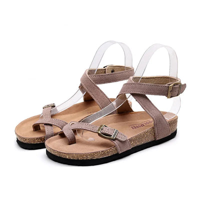 New Summer Women Cork Sandals Gladiator Beach Buckle Strap Solid Casual Outside Sandalias Shoe