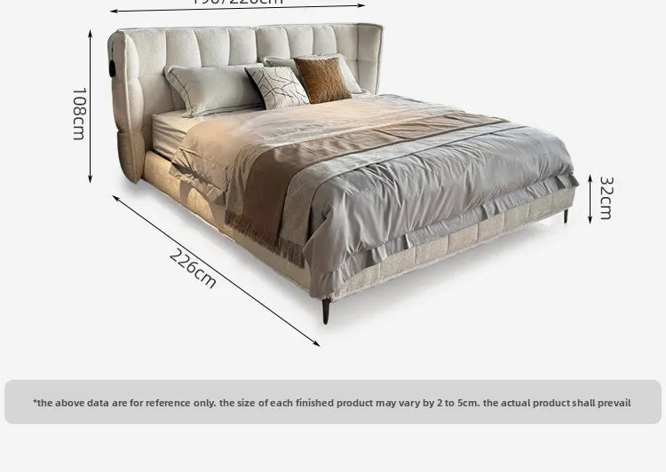 Italian Minimalist Designer 1.8m Master Bedroom Double Bed High-End Home Chenille Velvet Soft Bed Modern for Internet Celebrity