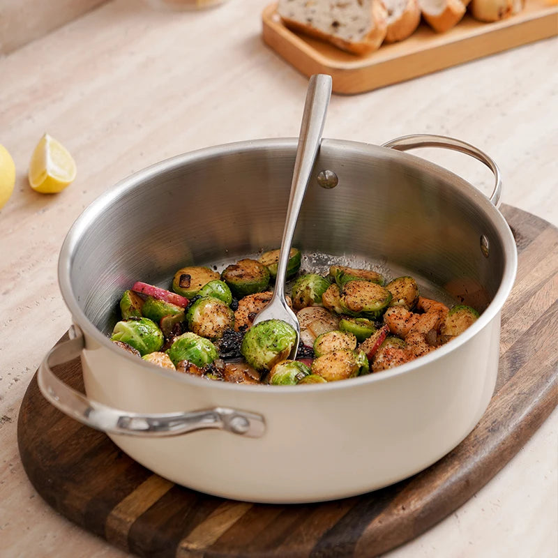 9pcs Stainless Steel Ceramic Coated Pot Set, Including 1 Milk Pot, 2 Stockpots, 1 Non-stick Pan, 4 LIDS And 1 Steamer