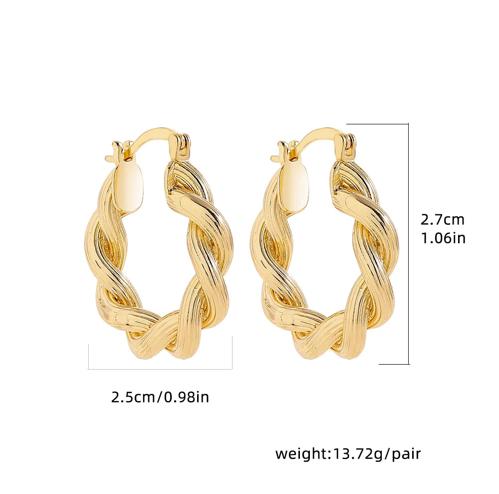 Punk Gold Color Twist Round Piercing Hoop Earrings Female Luxury CZ Crystal Geometric Ear Buckle Huggie Earrings Women Jewelry