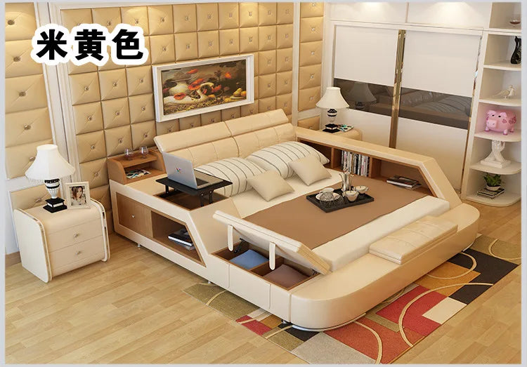 real Genuine leather bed frame Modern Soft Beds with storage Home Bedroom Furniture cama muebles de dormitorio / camas quarto