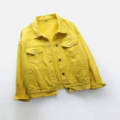 Women's Denim Jacket Spring Autumn Short Coat Pink Jean Jackets Casual Tops Purple Yellow White Loose Tops Lady Outerwear KW02