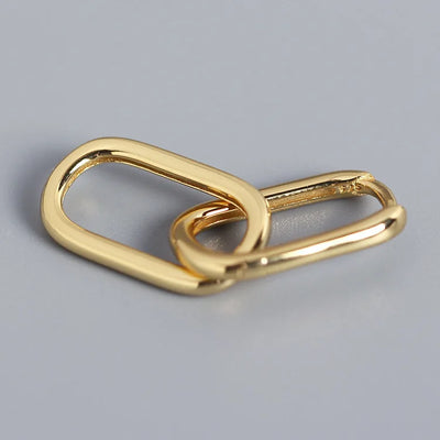Authentic 925 Sterling Silver Geometric Oval Hoop Earrings For Women Simple Metal Style Detachable Earrings For Women E-073