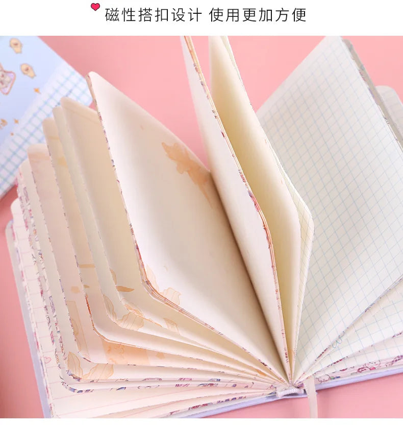 256 Page Children Cute Notebook Color Page Illustration Magnetic Button Soft Leather Diary Student Planner Agenda Notepad Book