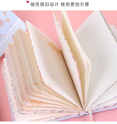 256 Page Children Cute Notebook Color Page Illustration Magnetic Button Soft Leather Diary Student Planner Agenda Notepad Book
