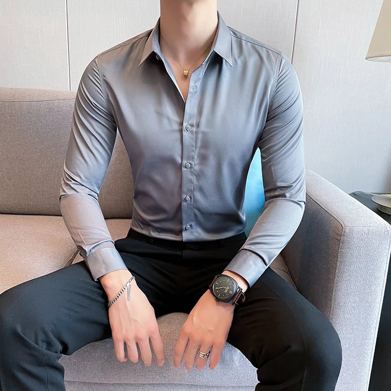 Shirts For Men Clothing Korean Luxury Long Sleeve Men's Social Shirts Simple All Match Casual Slim Fit Formal Work Wear Big Size