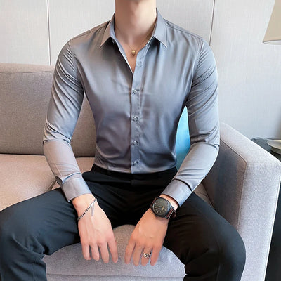 Shirts For Men Clothing Korean Luxury Long Sleeve Men's Social Shirts Simple All Match Casual Slim Fit Formal Work Wear Big Size