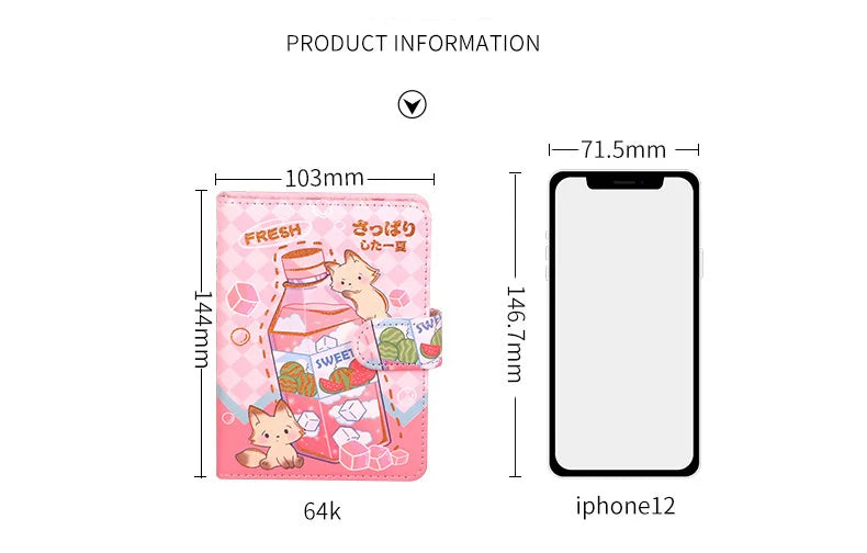 256 Page Children Cute Notebook Color Page Illustration Magnetic Button Soft Leather Diary Student Planner Agenda Notepad Book