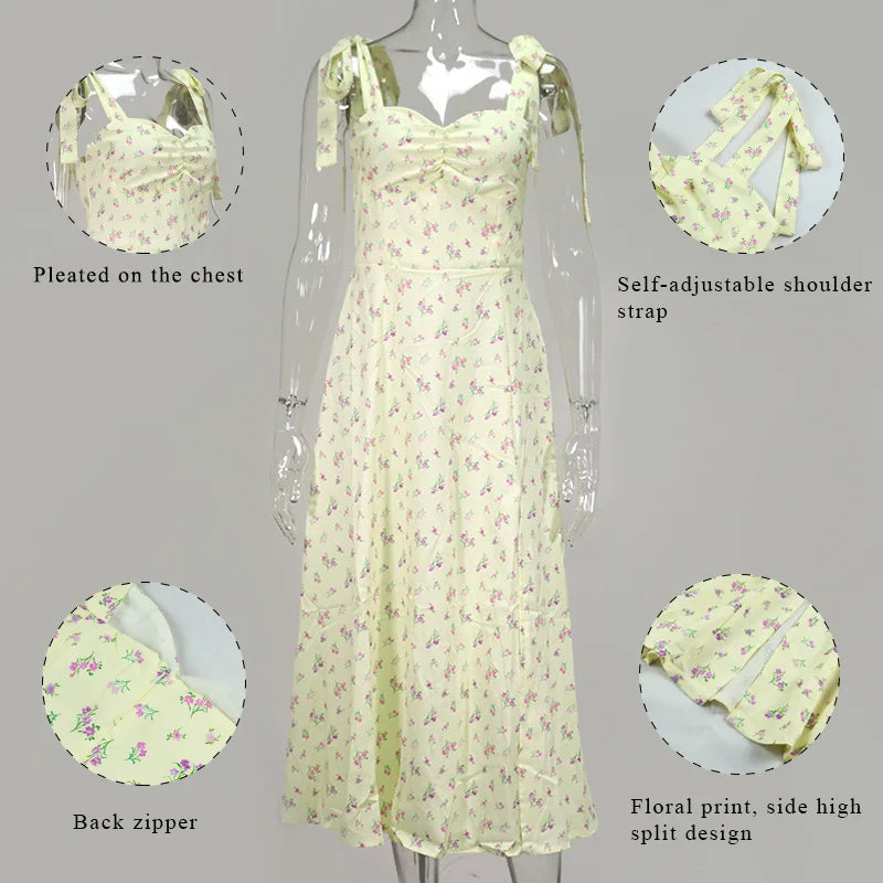 Josiaoprah Holiday floral dress lace up women's summer sundress A-line Spaghetti Strap dress Prairie chic ladies vestidos