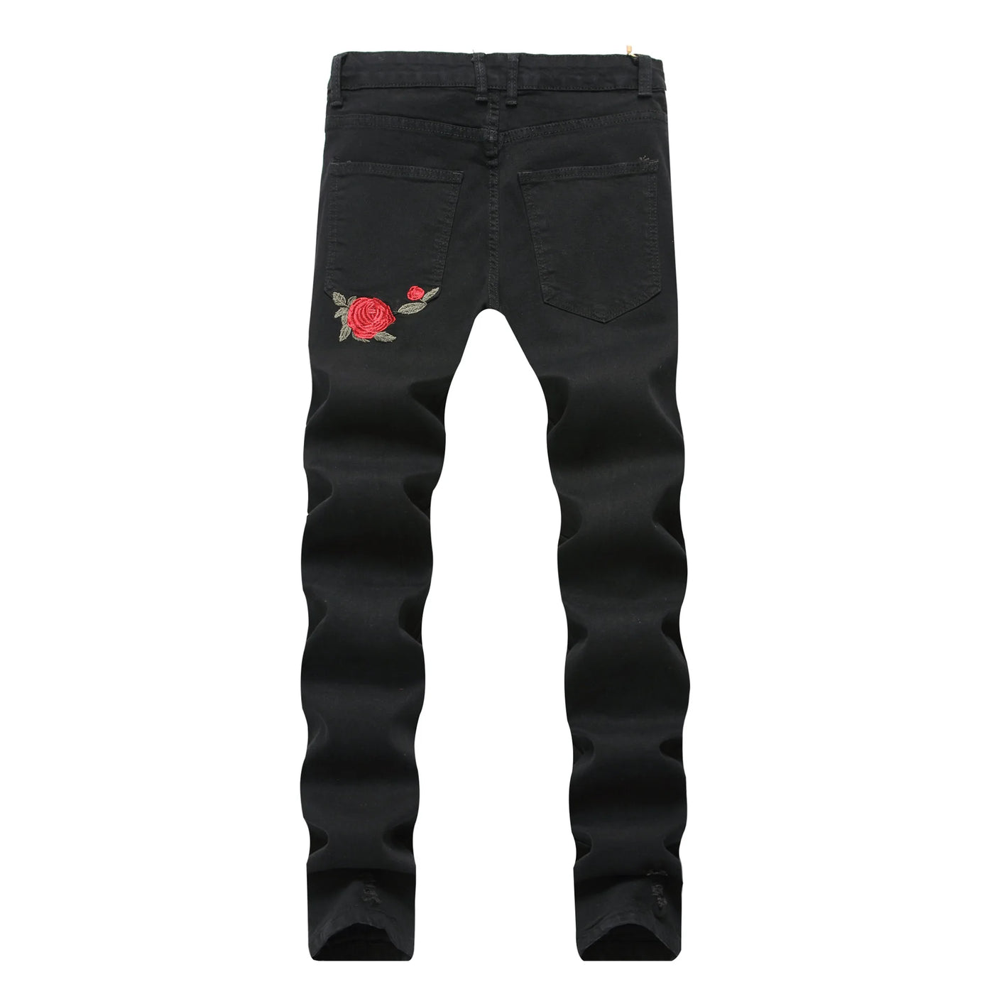 New Black Ripped Jeans with Embroidery Men with Flowers Rose Embroidered Men's Denim Jeans Stretch Skinny Jeans Pants
