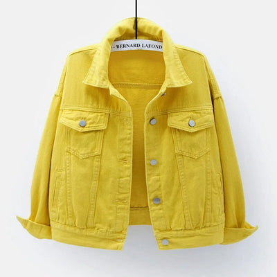 Women's Denim Jacket Spring Autumn Short Coat Pink Jean Jackets Casual Tops Purple Yellow White Loose Tops Lady Outerwear KW02