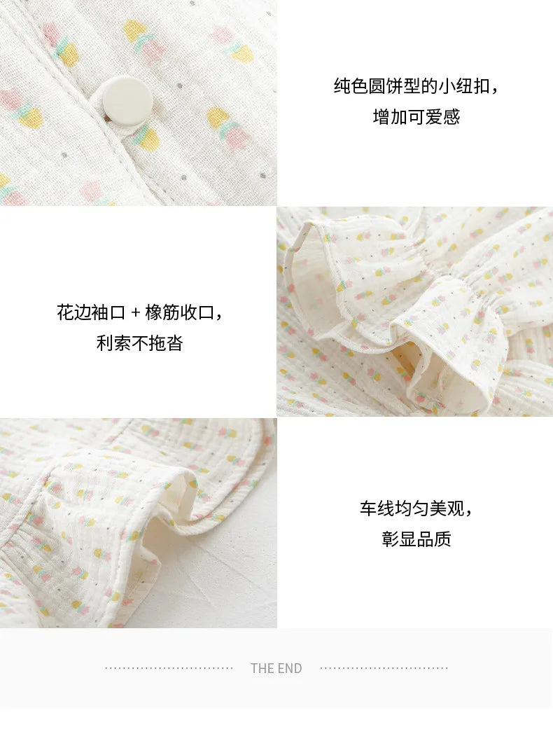 100% Cotton Woman Dress Cute Cherry Print Long Sleeve Button Up Korean Maxi Dresses Comfortable Homewear Vestido De Mujer