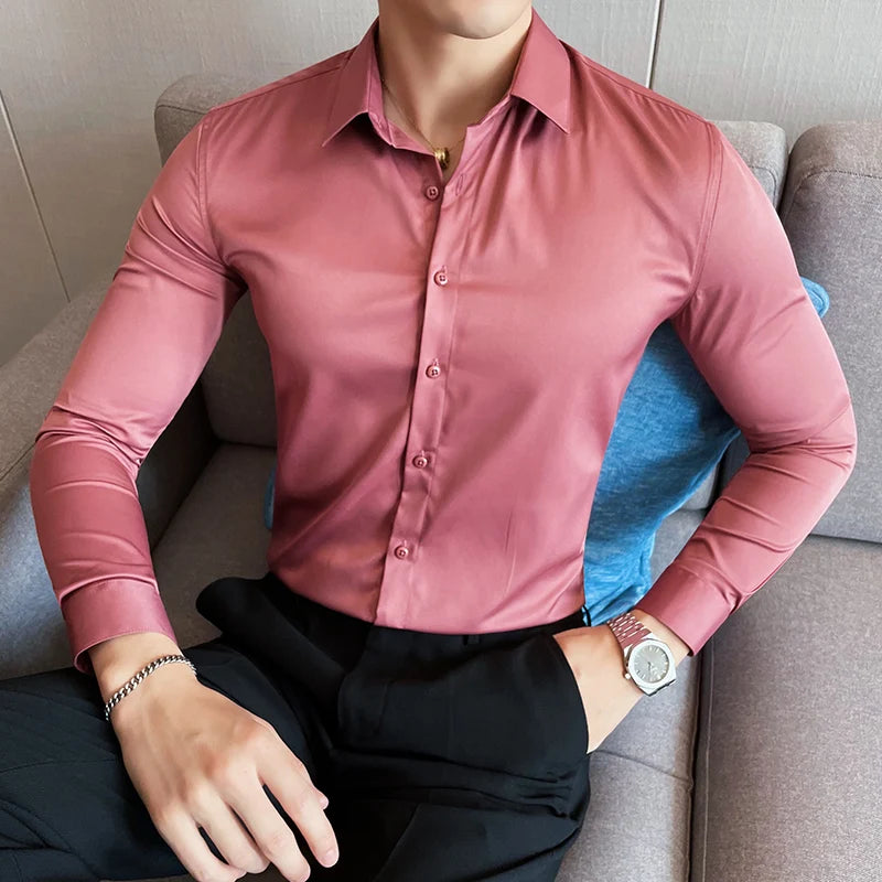 Shirts For Men Clothing Korean Luxury Long Sleeve Men's Social Shirts Simple All Match Casual Slim Fit Formal Work Wear Big Size