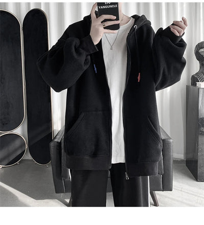 Blue Hoodies Women Sweatshirt Spring Autumn Zipper Coat Pocket Hooded New Loose Solid Color Jacket Trend Handsome Men Tops